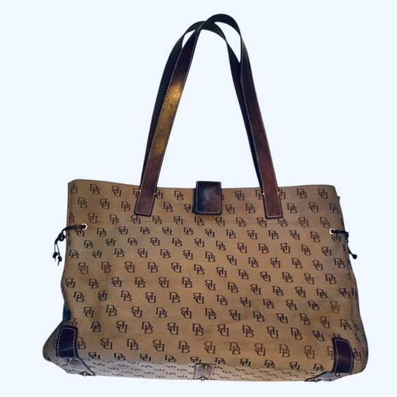Dooney & Bourke Handbags - Dooney & Bourke Monogram Canvas Tote Bag with Leather Trim